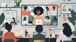 © Khoirul - Illustration design of a person working at a work desk with a computer monitor screen connected to a network having a meeting.
