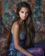 © Вук Вешовић - Seated against an intricate backdrop, a young woman smiles warmly in a purple sequined outfit, radiating charm