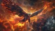 Eagle's Fiery Flight: A Majestic Soar Above Blazing Inferno.