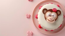 Cake Monkey Character For Children Snack Time Or Party Birthday Copy Space Isolated