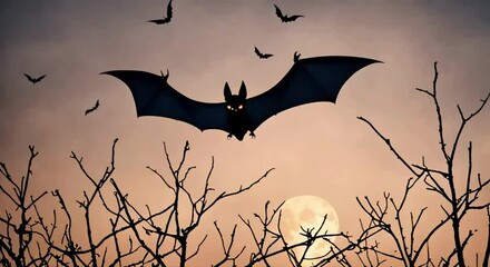 Wall Mural - Halloween Night Decor: Bat and Moon Background. 