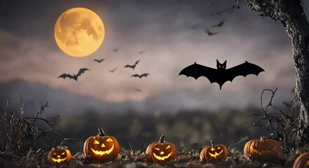 Wall Mural - Halloween Night Decor: Bat and Moon Background. 