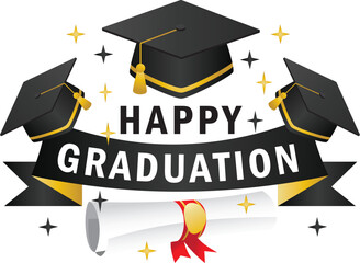 A graduation cap and diploma are displayed in a leafy background