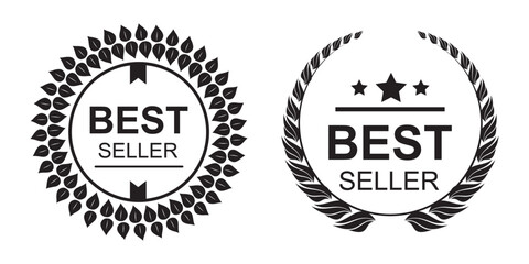 Best seller badge collection. Set of best seller emblem with laurel wreath, crown and star icon. Best seller label collection. Best seller icons for product label, eps10