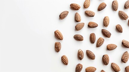 Organic and healthy almond nuts on a white background A vegan snack option