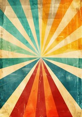 Vintage Sunburst Background with Grunge Texture in Retro Colors