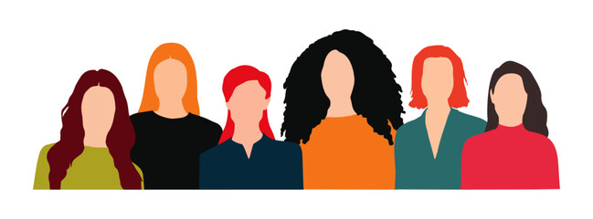 Wall Mural - Different women silhouette isolated vector, team of women united illustrated