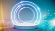 Futuristic Glow: Modern Round Podium Stand with Neon Lighting for Product Presentation
