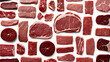 Meat arranged neatly, top view, perfect meat pieces for online promotion. Generative AI.

