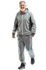 Mature Man in Grey Sportswear Taking a Stroll