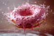Pink donut floating in the air