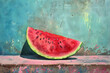 Colorful painting of a single slice of fresh watermelon