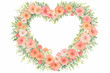 Carnation watercolor heart wreath frames. Watercolor Carnation Flower wreath laurel. Decoration for wedding invitations, Valentine's Day, Mother's day card.