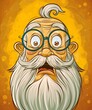 Whimsical Elderly Cartoon Character with Long Beard and Glasses on Yellow Background