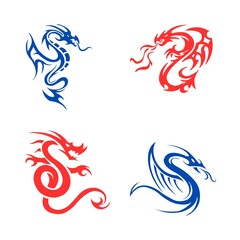 Wall Mural - japanese dragon tattoo silhouttee set, jpeg