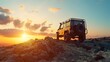 © pkproject - Rugged Off-Road SUV Navigating Dramatic Rocky Landscape at Epic Sunset