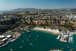 Aerial View of Baby Beach in the Dana Point Harbor with Boats and Beach in California