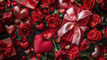 Wall Mural - Celebrate love with an array of hearts roses and gift boxes not just on Valentine s Day but also on occasions like Mother s Day Father s Day birthdays and weddings