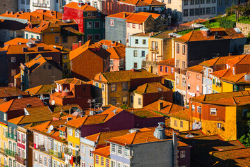 Wall Mural - Old architecture with red tile rooftops in Porto, Portugal.