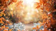 autumn wallpaper background with tree and dry leaves, in bokeh sparkling