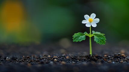 Sticker -   A tiny plant emerges from the ground, sporting a solitary bloom at its center