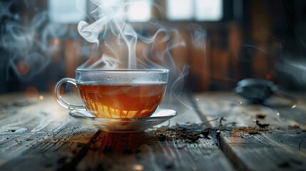 closeup of natural healthy steaming tea