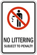 No littering sign subject to penalty