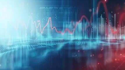 Wall Mural - light blue medical science background with cardiorgram graph and digital technology glowing light