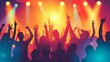© Sasint - Silhouettes of a multicultural group cheering at a concert, with stage lights illuminating their figures
