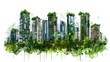 Futuristic Green Cityscape with Lush Vertical Gardens Showcasing Sustainable Urban Design