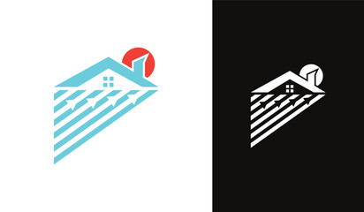 Wall Mural - Minimal home sun logo vector design simple logo template