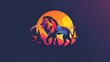 colorful vector illustration of logo of a hunting company with lion catching prey