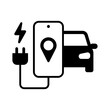 EV charging app icon, Electric car charge station map pointer, Smartphone application to find charging stations for electromobile, Vector illustration