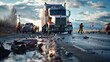 © Wattana - A truck accident scene with spilled cargo and emergency responders.