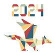 Happy new year Vector illustration Origami Symbol of 2024 on Chinese calendar Year of dragon