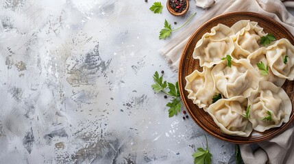 Wall Mural - Traditional dumplings on a rustic plate with fresh parsley