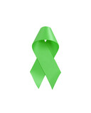 Fototapeta Koty - Green awareness ribbon isolated on white background
