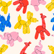 Set of various animals balloons dog, giraffe, unicorn, elephant. Seamless Pattern. Trendy vector illustration.