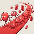 Blood platelets running down an artery