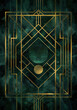 Sophisticated Abstract Art with Dark Green and Gold Geometric Shapes, Inspired by Art Deco