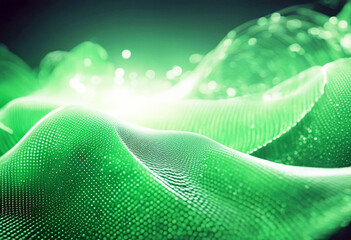 Wall Mural - 'rendering 3d wave dynamic background dots green futuristic flow technology abstract datum innovatio