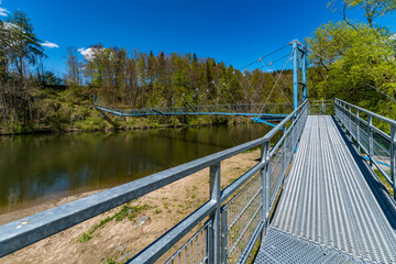 Canvas Print - Fantastic spring hike along the Illerschleife with a viewing platform and castle ruins