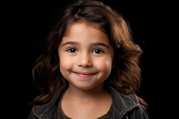 Portrait of a cute little girl on a black background. Studio shot.