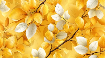 Wall Mural - White leaves on a golden sunny background