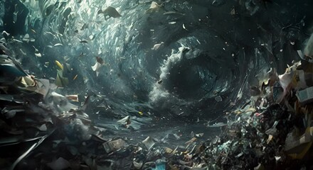 Visualization of a dark storm, not of clouds and rain, but of plastic debris swirling in the ocean gyres,