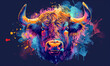 abstract illustration of a bull in childish style, logo for t-shirt print