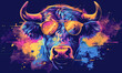 abstract illustration of a cool bull in glasses childish style, logo for t-shirt print