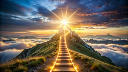 glowing path to the top of the mountain, business success strategy, development and growth concept
