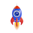 Spaceship rocket isolated 3d. Space exploration, start up .Toy rocket with fire.. Vector icon. Cartoon minimal style.