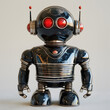 Portrait of Black Retro futuristic toy robot in 3D Render art style. Technology Concept.